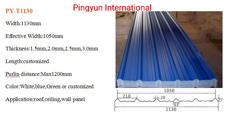 Pingyun Plastic Roofing Tile/ASA Coated PVC Roofing/UPVC Roof Sheet